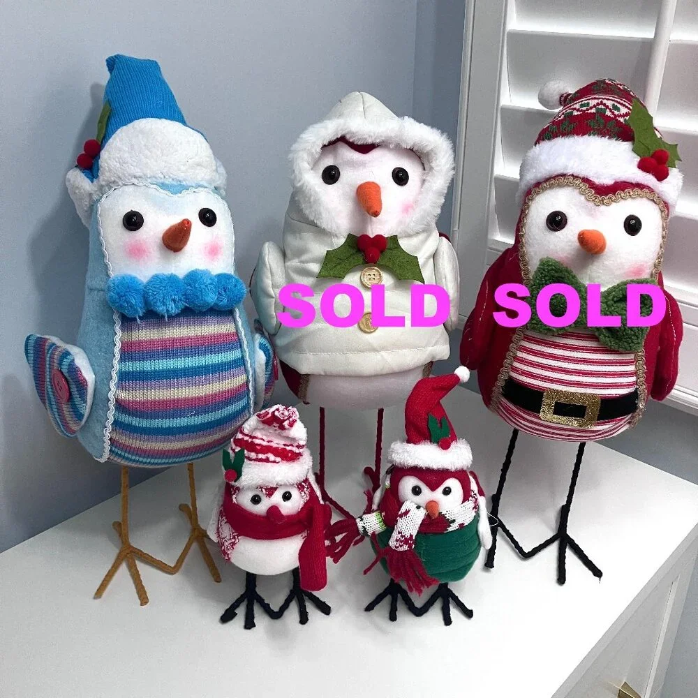 Christmas Big Fabric Bird Decor Holiday Winter Blue Sweater Hat Jumbo
